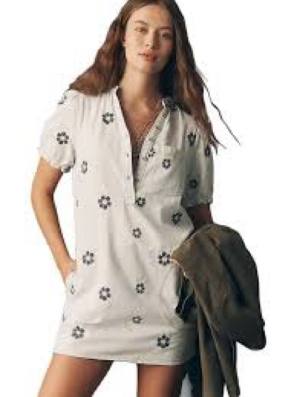 PILCRO ~ Anthropologie 100% Cotton Aly Embroidered Puff-Sleeve Mini Dress ~ NEW